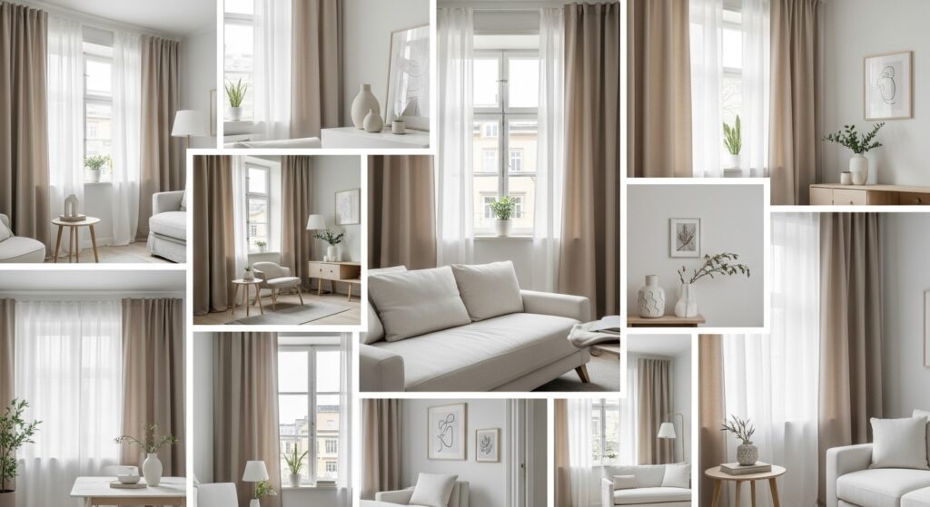10 Stylish Curtain Ideas to Transform Your Home 7 “Stylish living room with floor-to-ceiling window curtains creating a bright and cozy atmosphere.”