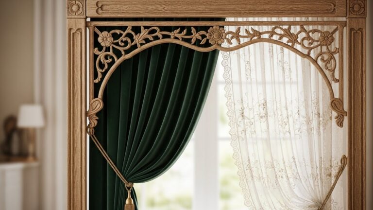 Warm Wooden Window Frames with Stylish Curtain Ideas