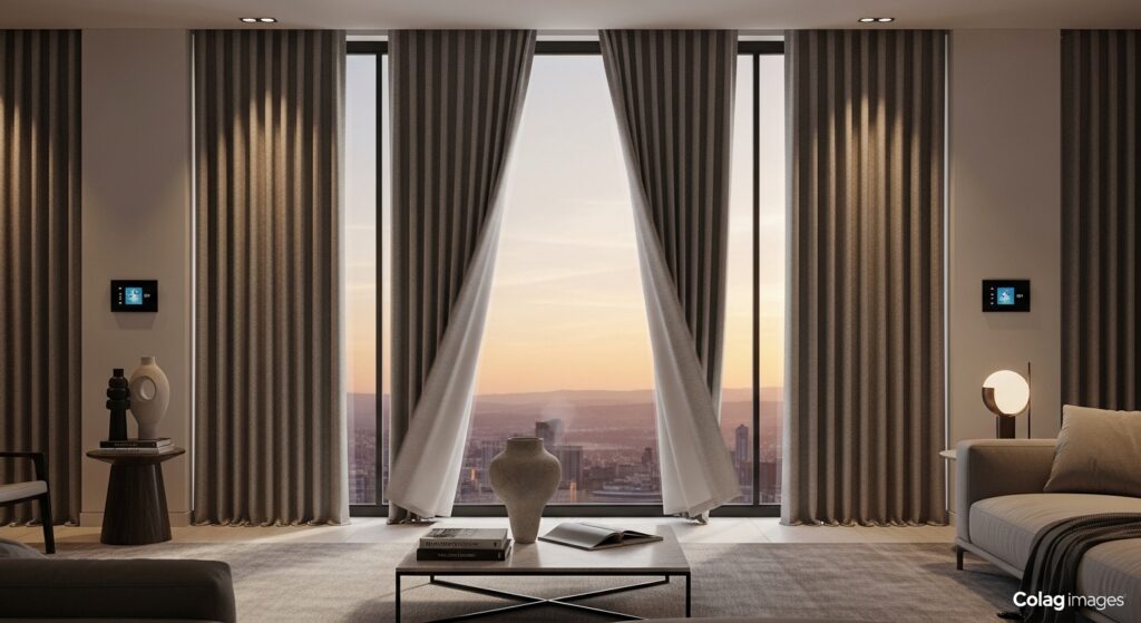 smart motorized window curtains modern living room